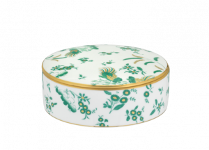 Ginori Oro Di Doccia Green Round Box With Cover - 5"